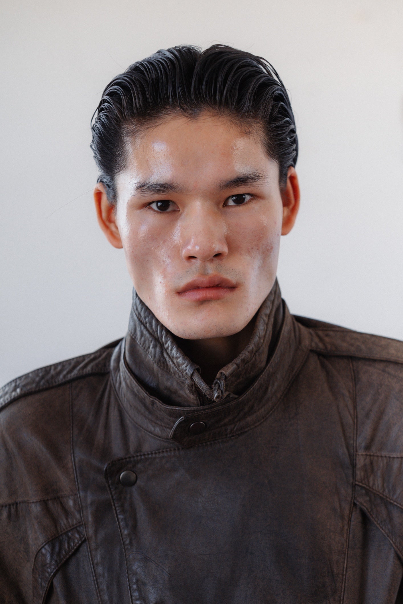 Dark Brown Military-Style Leather Jacket