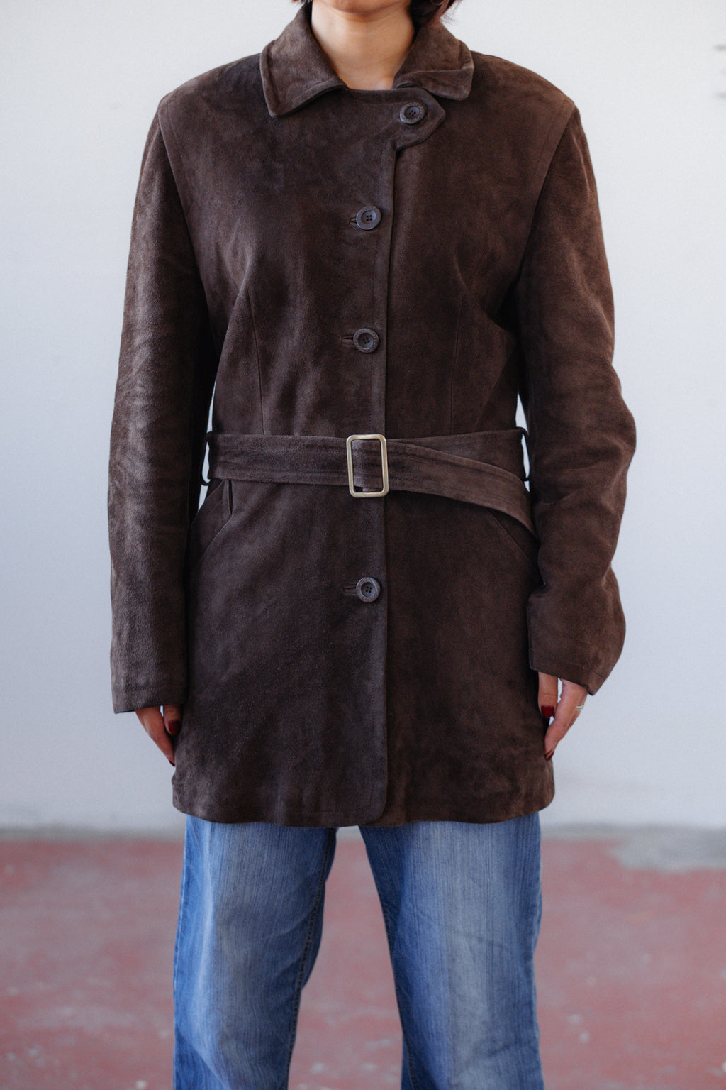 Chocolate Brown Suede Longline Leather Coat