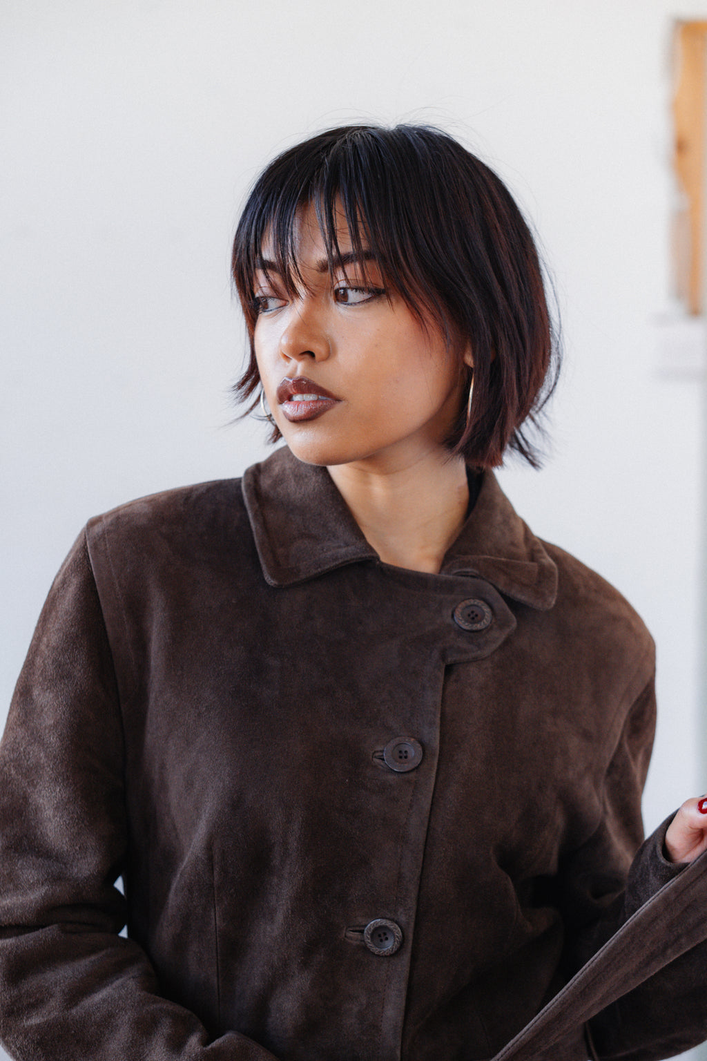Chocolate Brown Suede Longline Leather Coat