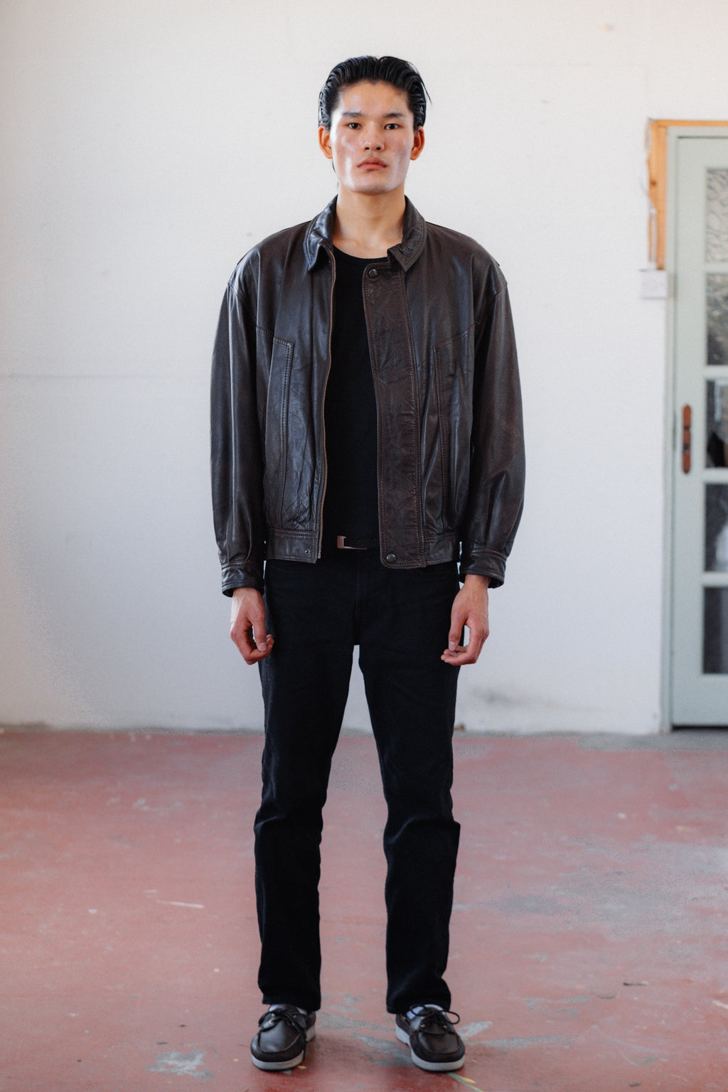 Chocolate Brown Leather Bomber Jacket