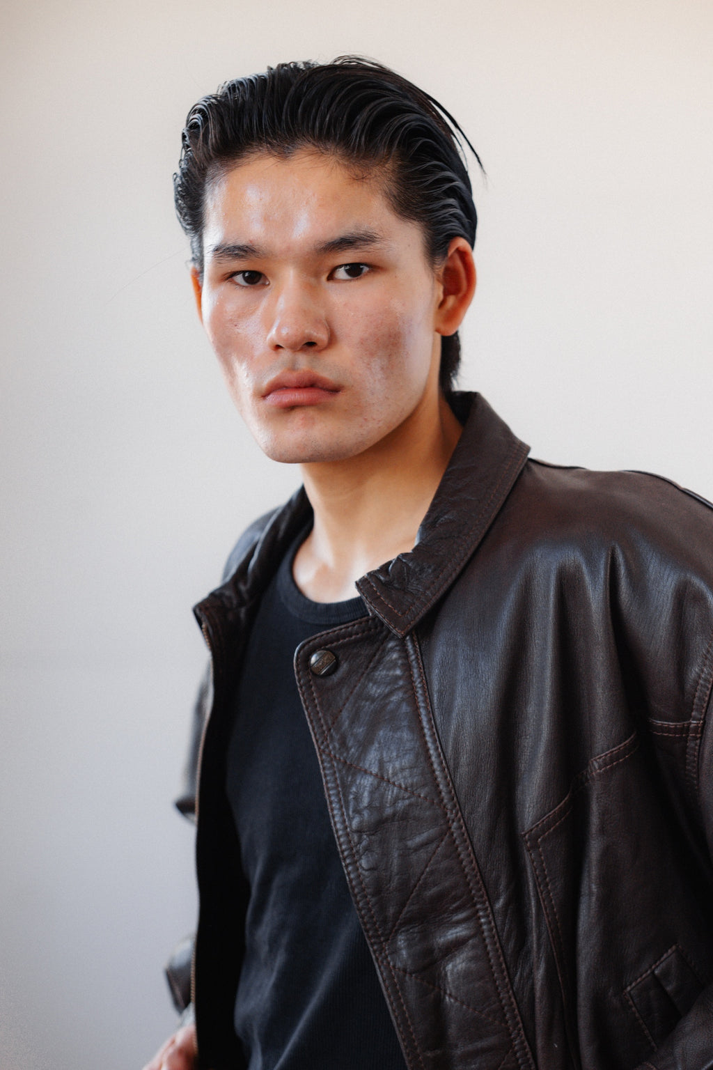Chocolate Brown Leather Bomber Jacket