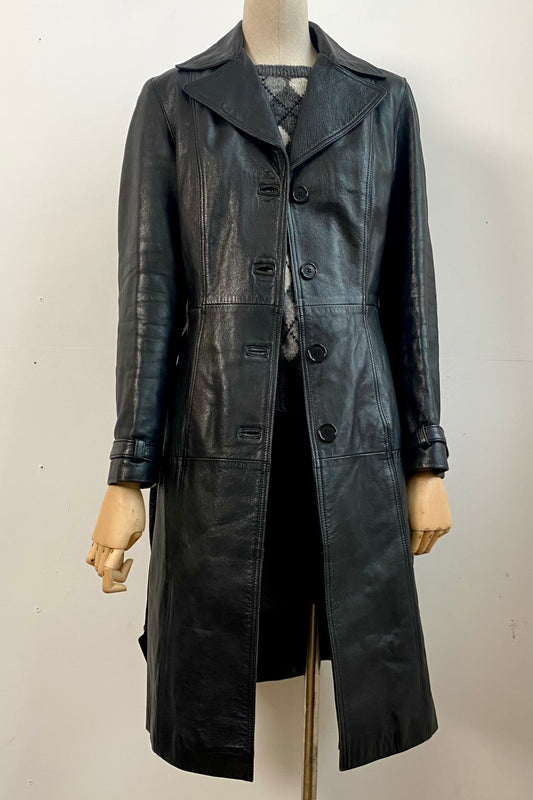 Italian Leather Trench Coat Size S UK 8