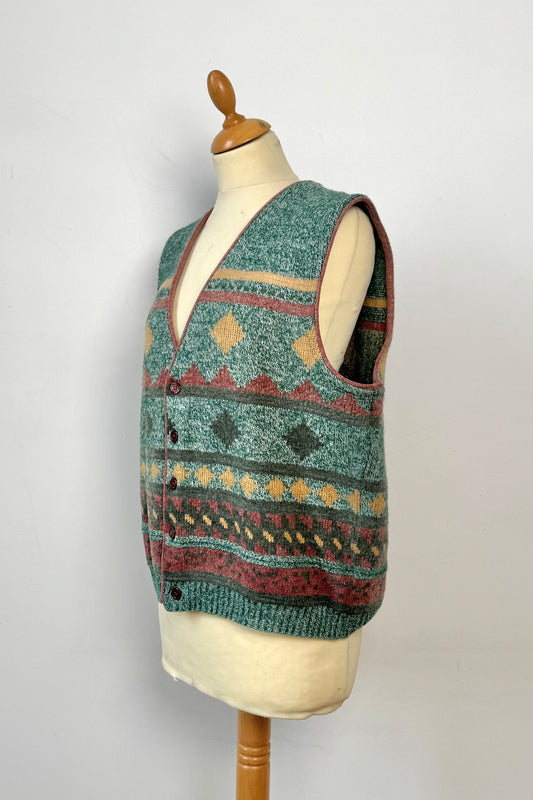 GREEN KNIT PATTERN VEST SIZE L/XL UK 12/14