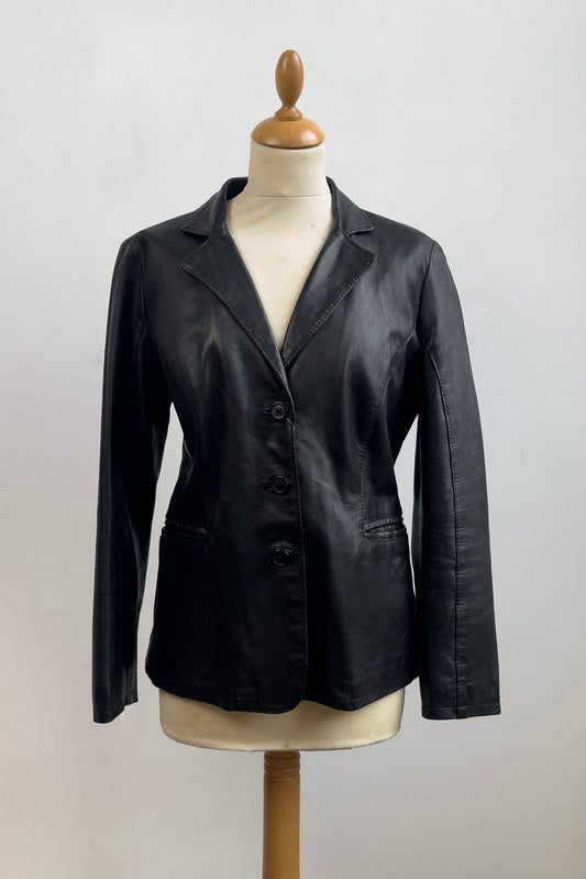 Black Leather Blazer Size M UK 8/10