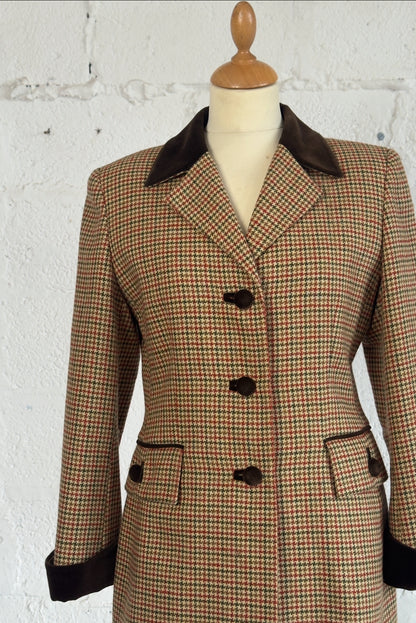 Women’s Houndstooth Wool Blazer Velvet Detail Size S/M Women’s UK 8/10