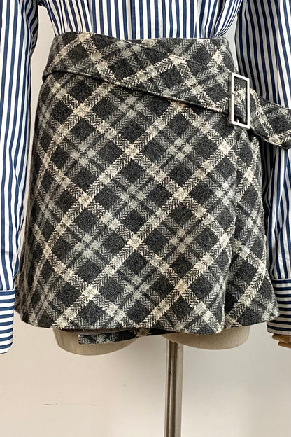 Plaid wool grey mini skirt size XS/S UK 6/8