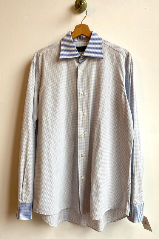 ETRO Blue and White Shirt in Size L UK 12/14