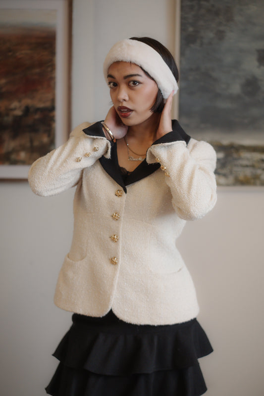 Luisa Spagnoli Bouclé Cream Blazer Size XS/S UK 6/8
