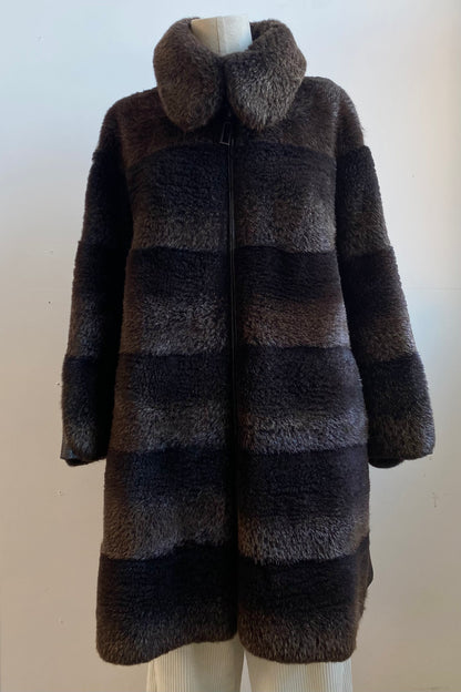 Chocolate Brown Fur & Shearling Coat Size S UK 6/8
