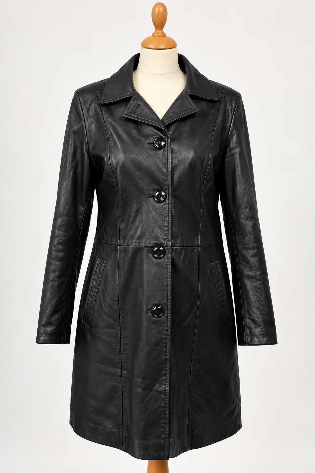 Vintage Black Leather Trench Coat
