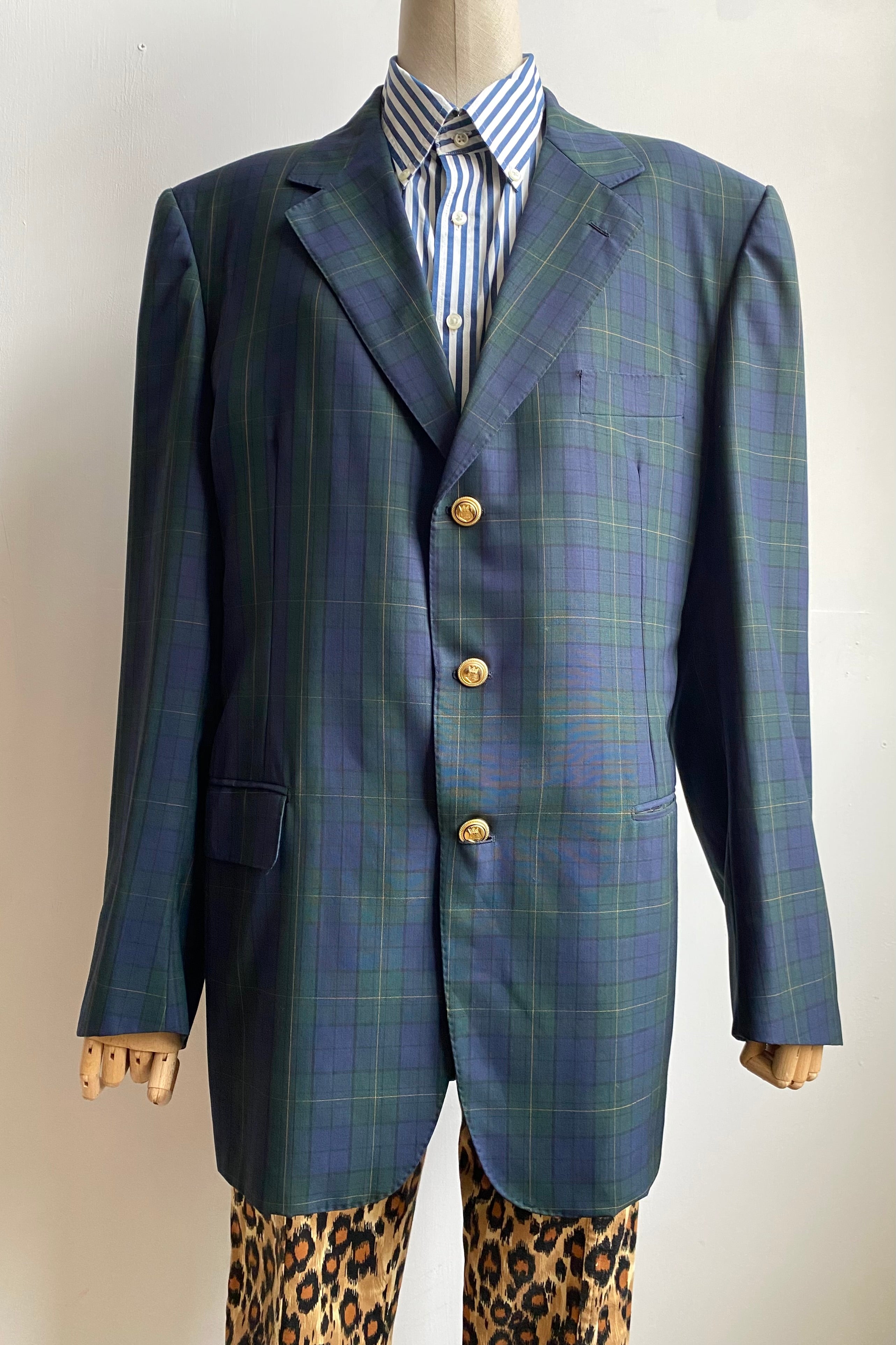 Aquascutum Tartan Wool Blazer in Navy-green Plaid