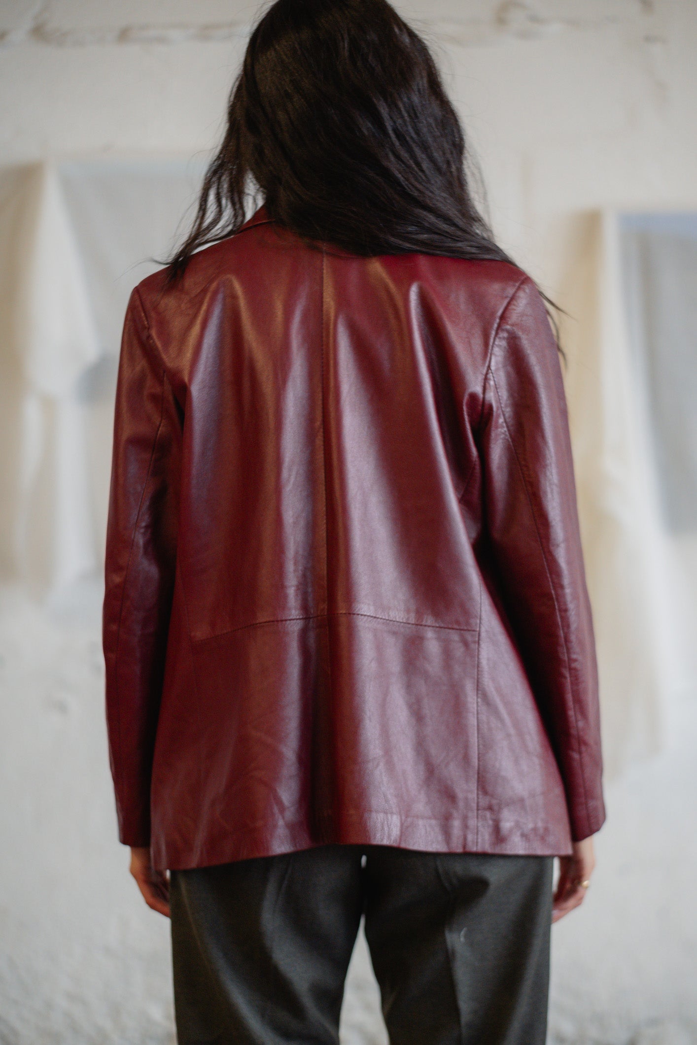 Vintage Burgundy Leather Blazer - Real Leather, Straight Fit, UK 10/12 M/L