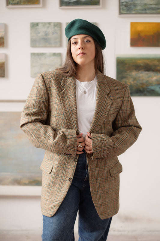 Yves Gerard Tweed Blazer Brown & Green Size L/XL UK 12/14