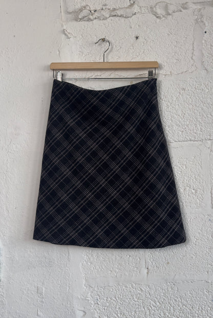 Vintage “Hennes” Grey Bias Plaid Midi Skirt Size S UK 8 EU 36