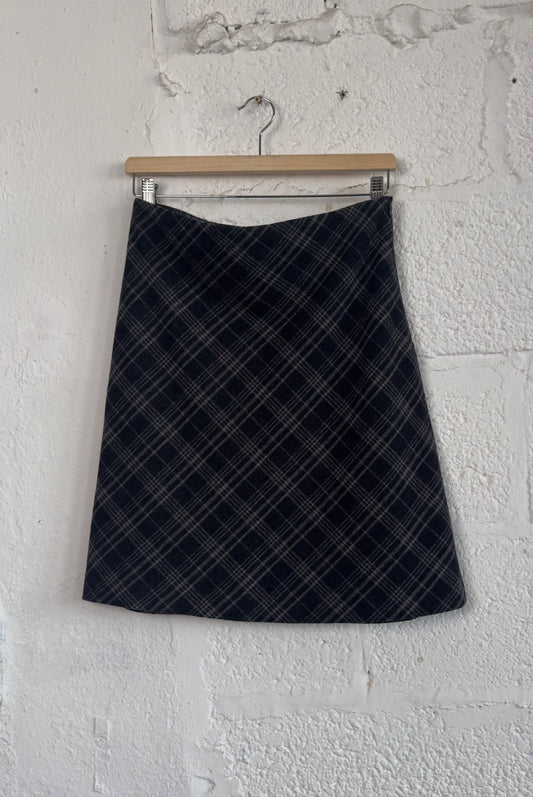 Vintage “Hennes” Grey Bias Plaid Midi Skirt Size S UK 8 EU 36