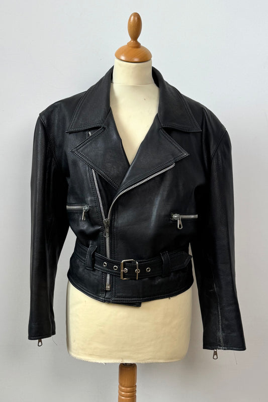 LEATHER JACKET WITH BELT SIZE S/M UK 8/10