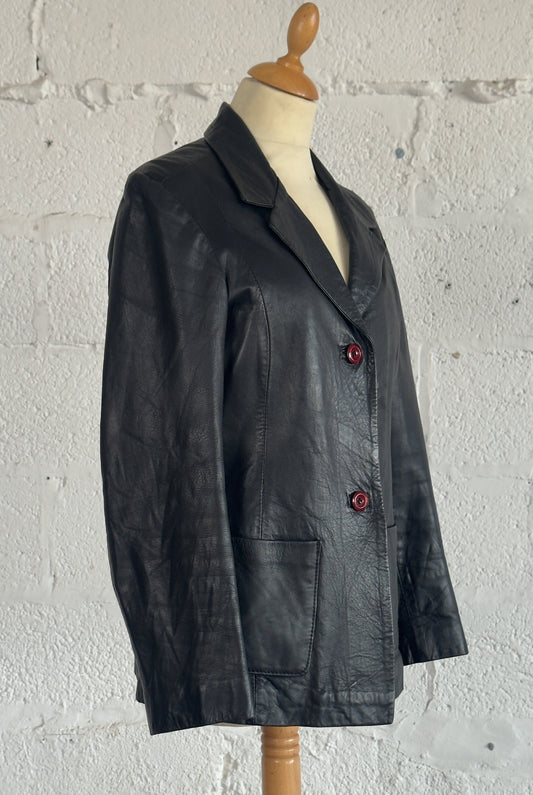 Women's Black Leather Fitted Blazer Size Medium UK 10/12