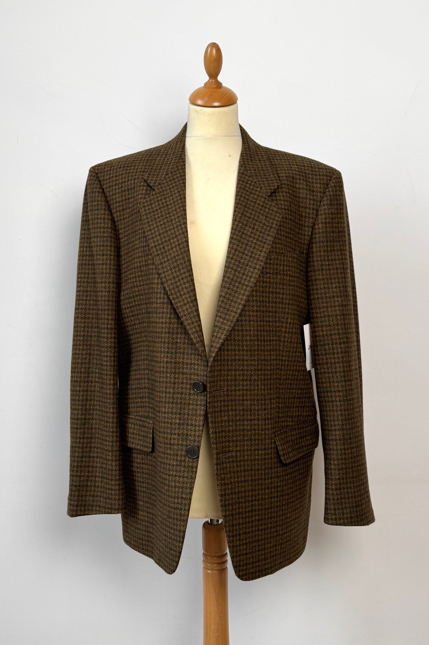 BROWN HOUNDSTOOTH WOOL BLAZER SIZE L UK 12