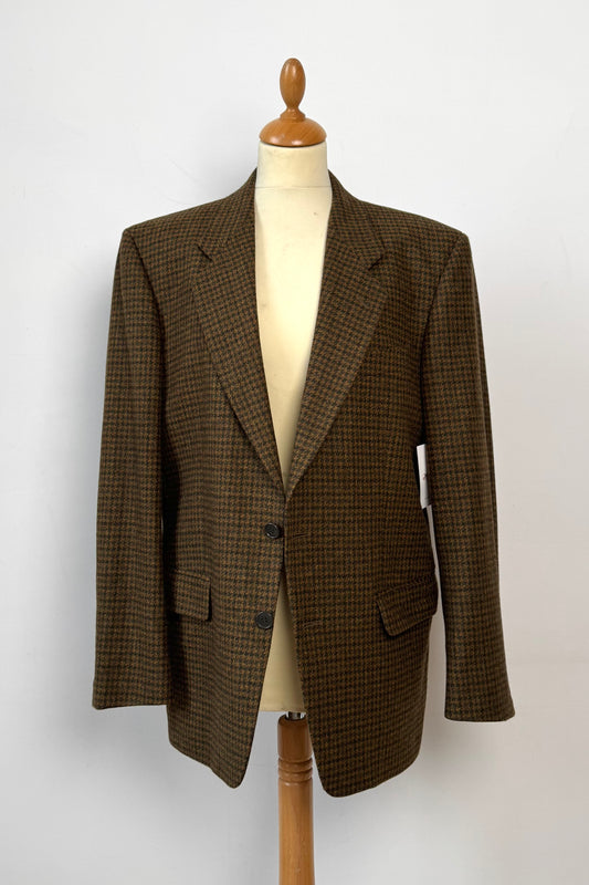 BROWN HOUNDSTOOTH WOOL BLAZER SIZE L UK 12