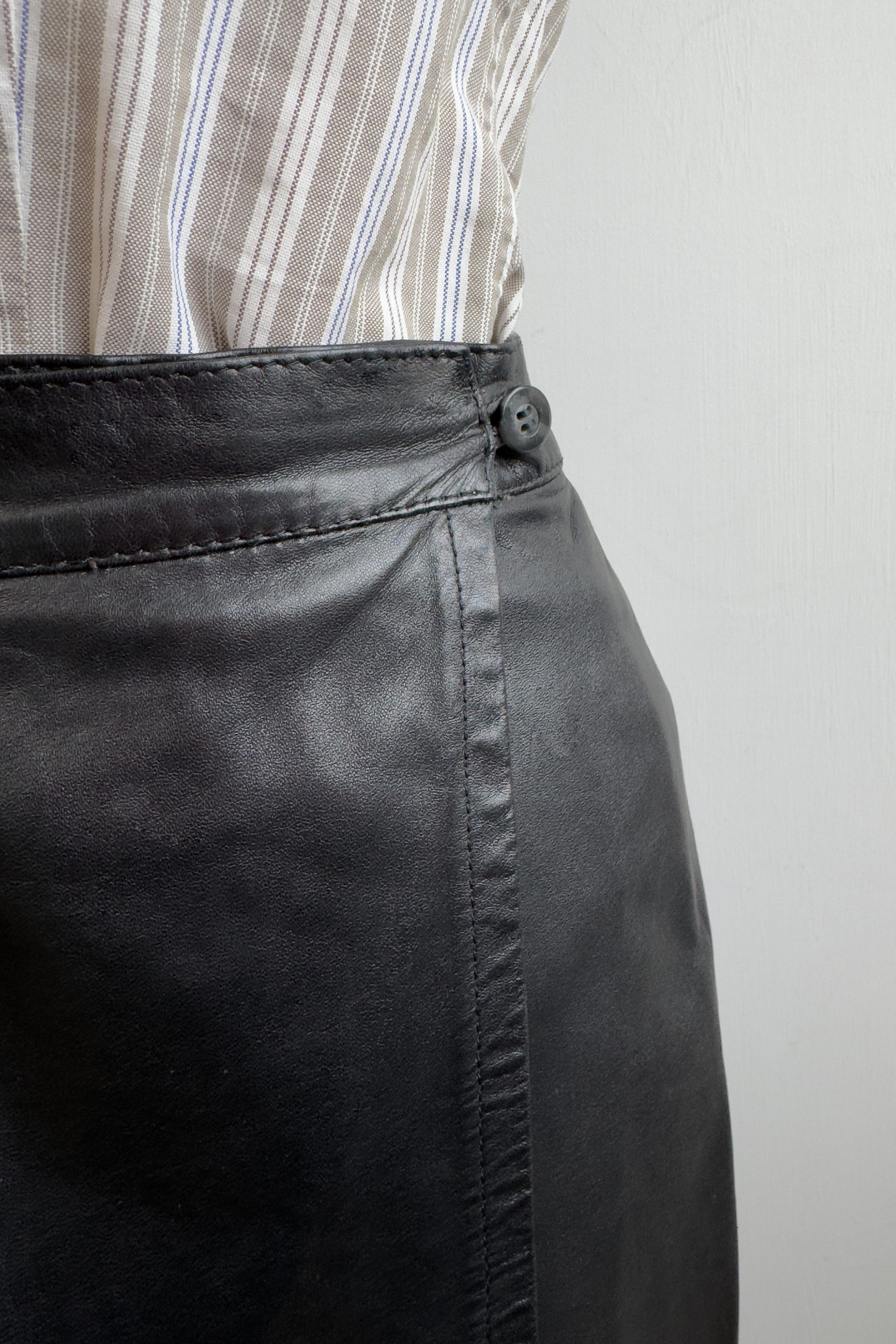 Wrap-around Black Leather Skirt