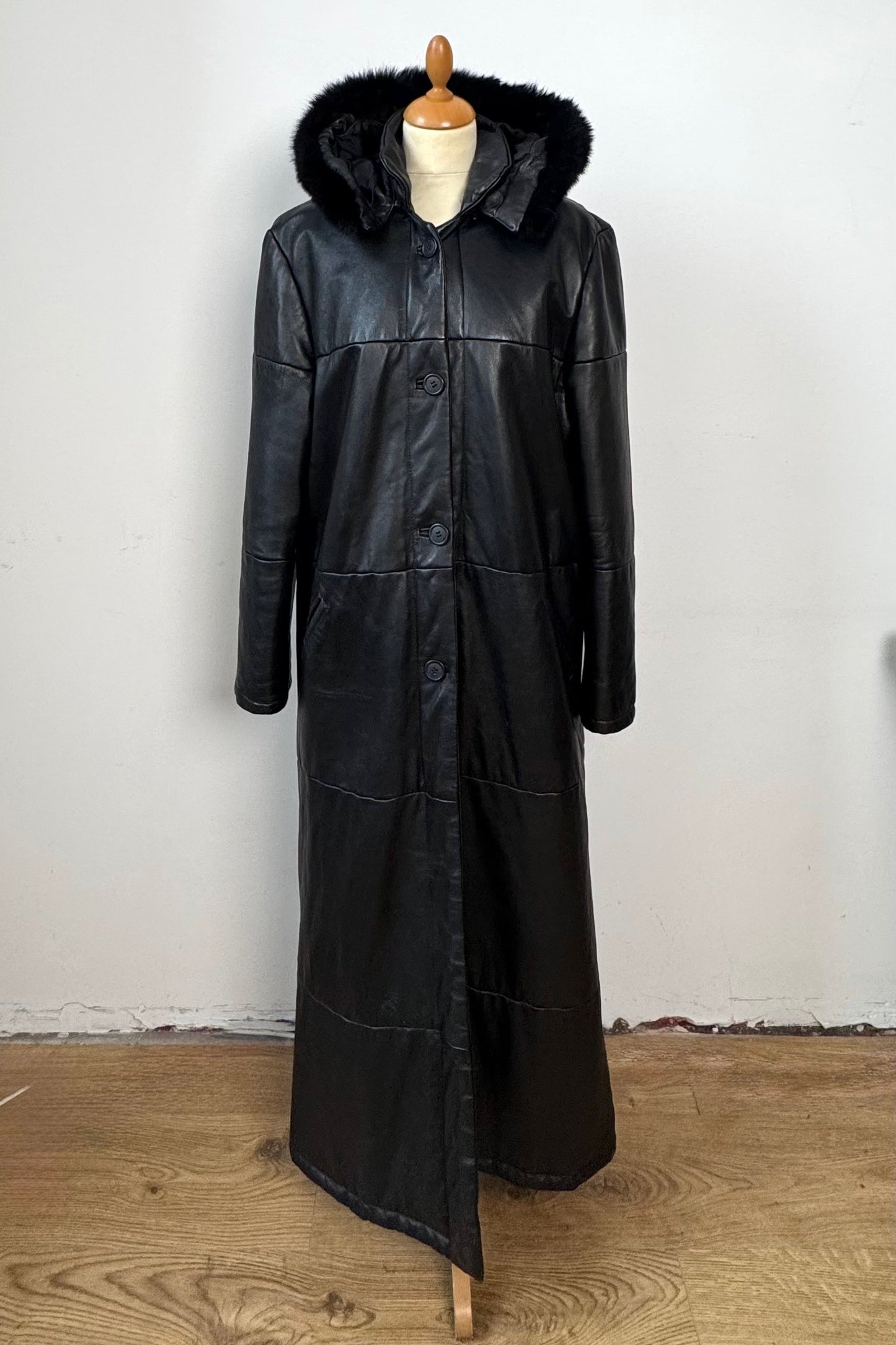 Sorelle Fontana Leather Long Puff Coat Size L UK 12/14