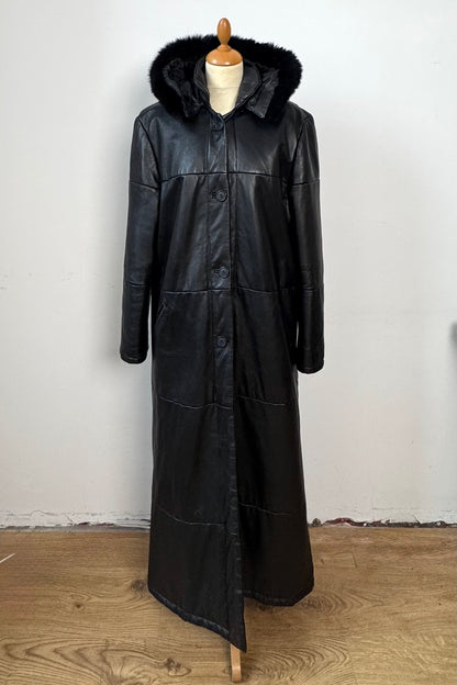 Sorelle Fontana Leather Long Puff Coat Size L UK 12/14