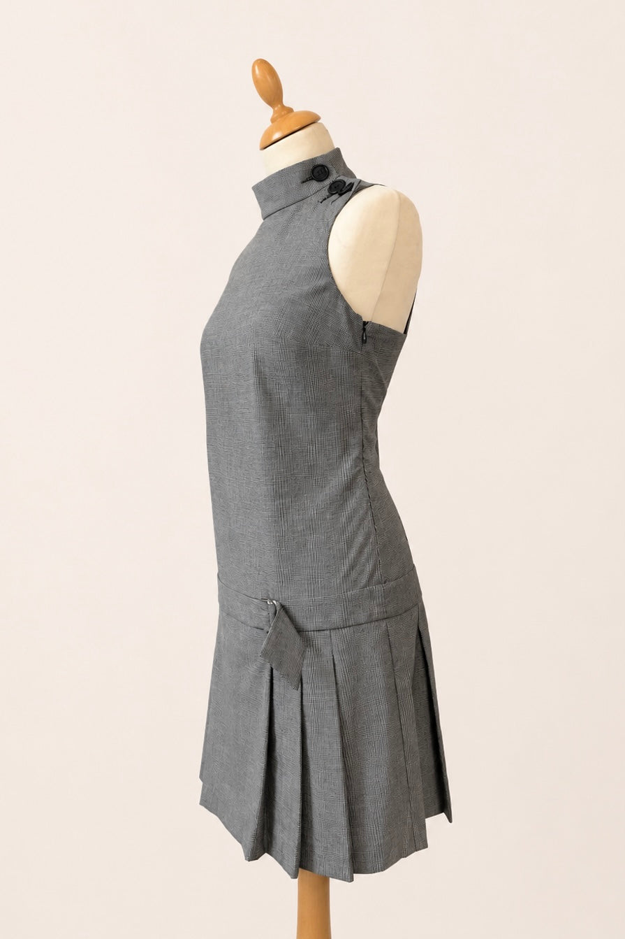 Micro Houndstooth Drop-Waist Dress