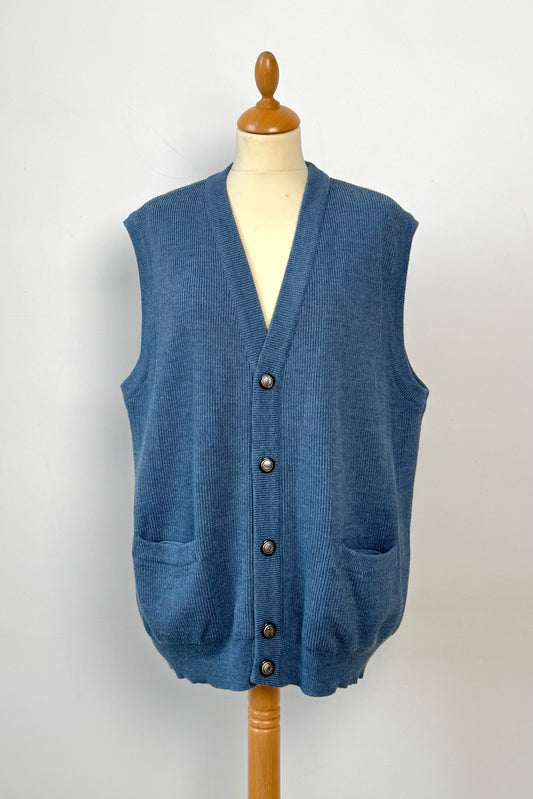 BLUE KNIT BUTTONED VEST SIZE L/XL UK 12/14