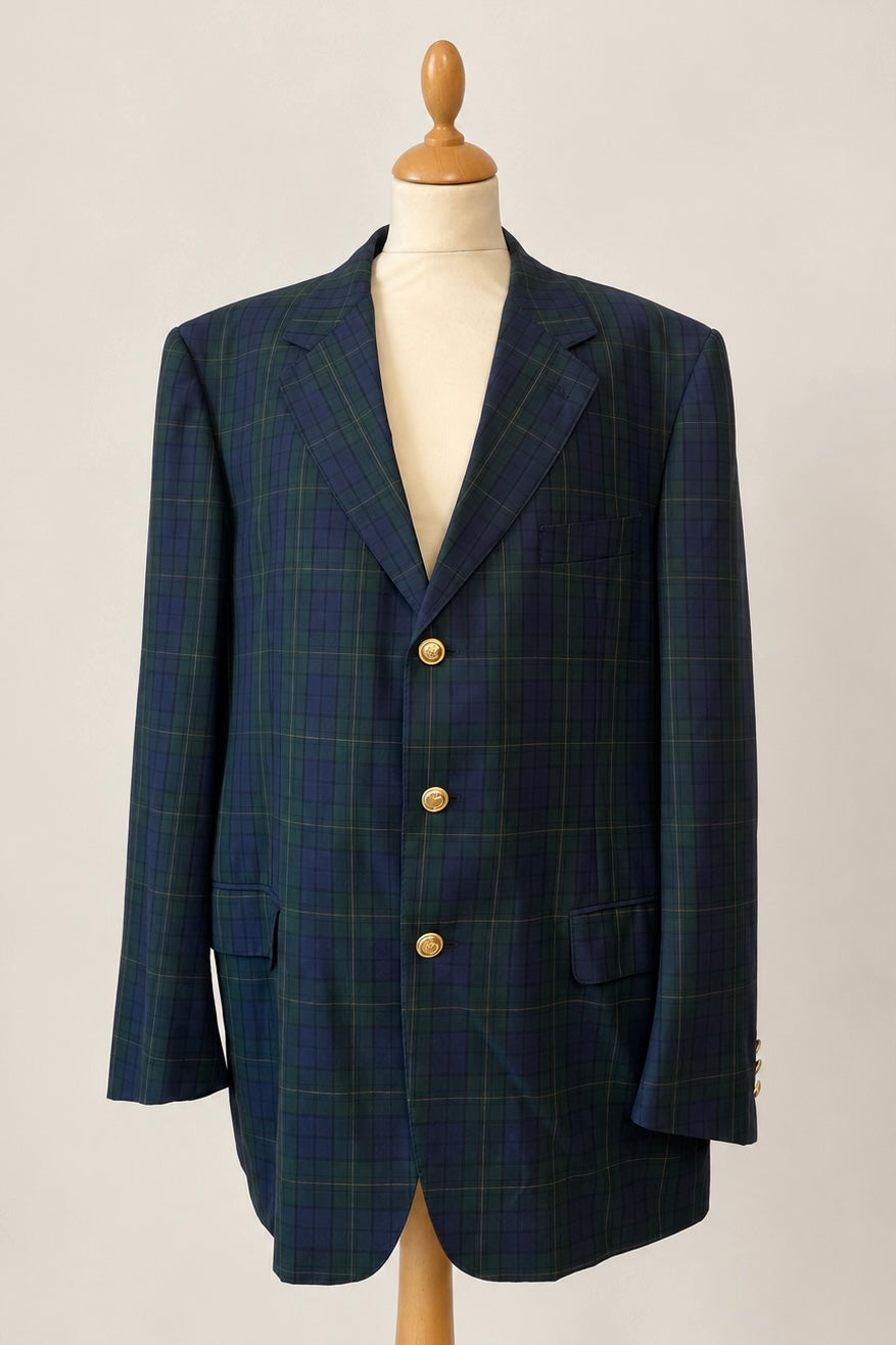 Aquascutum Tartan Wool Blazer in Navy-green Plaid