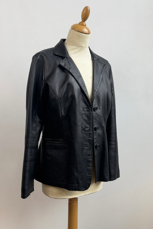 Black Leather Blazer Size M UK 8/10