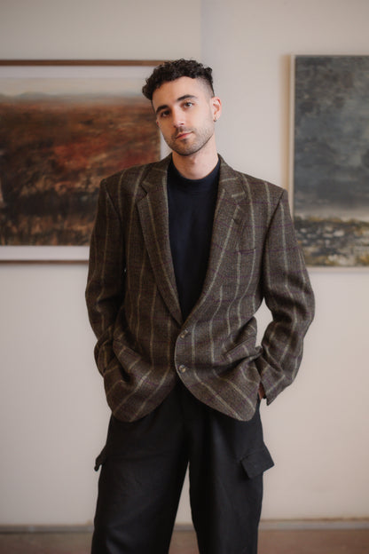 Tweed Blazer Dark Green with Purple Accent Size S/M Men’s UK 38-40 / EU 48-50