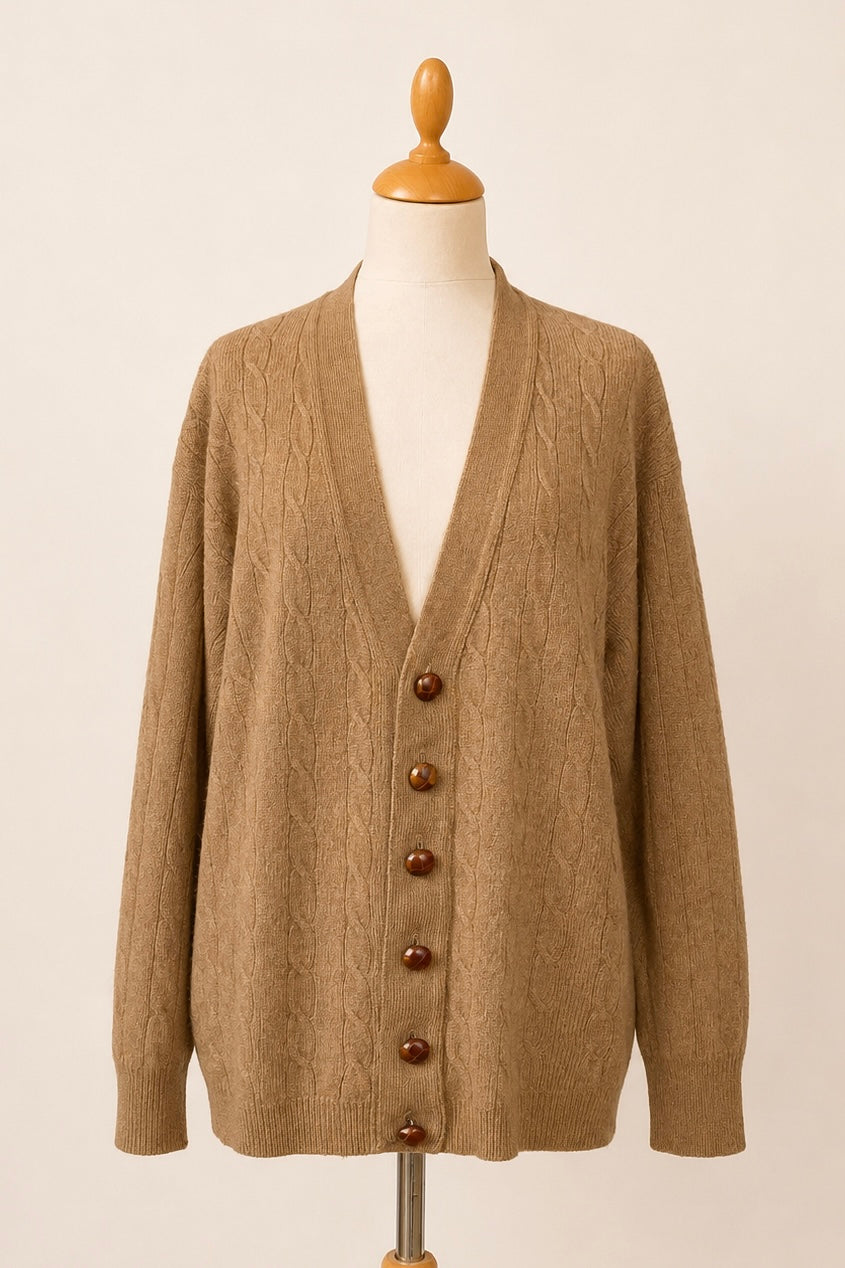 Pure Camel Hair Cable Knit Cardigan