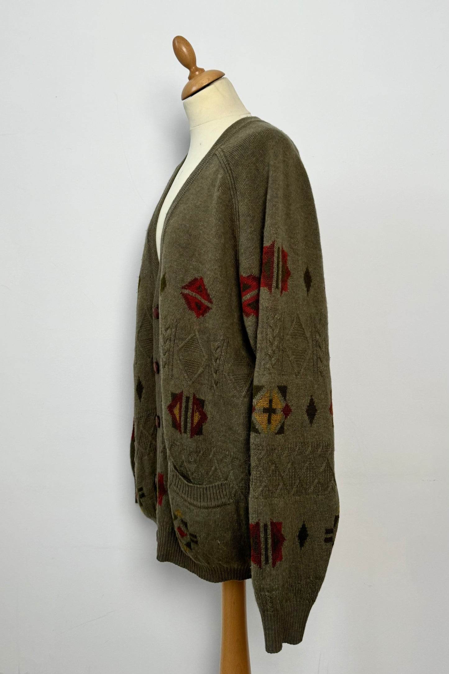 KHAKI PATTERN CARDIGAN SIZE XL UK 14