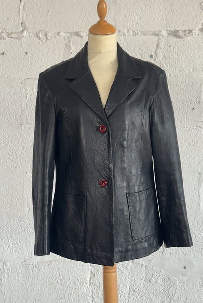 Women's Black Leather Fitted Blazer Size Medium UK 10/12
