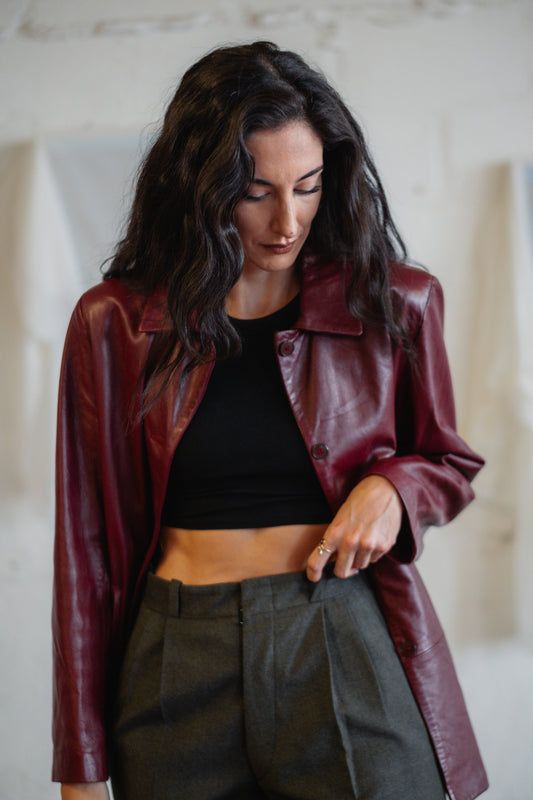 Vintage Burgundy Leather Blazer - Real Leather, Straight Fit, UK 10/12 M/L