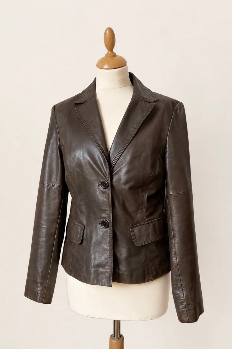 Italian Chocolate Brown Leather Blazer