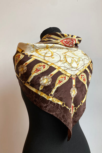 Brown Chain Print Silk scarf