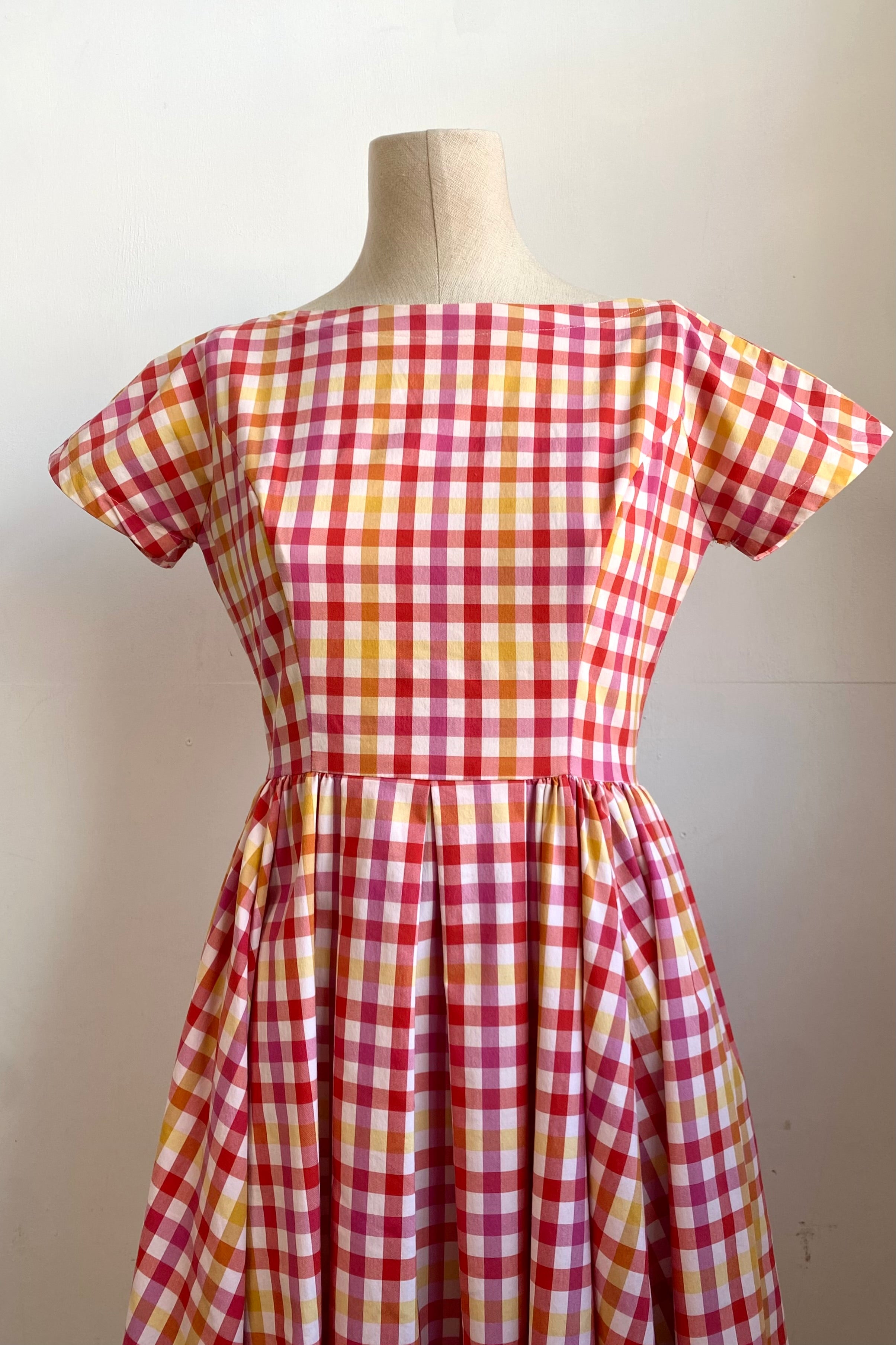 Plaid Red-Pink Midi Dress