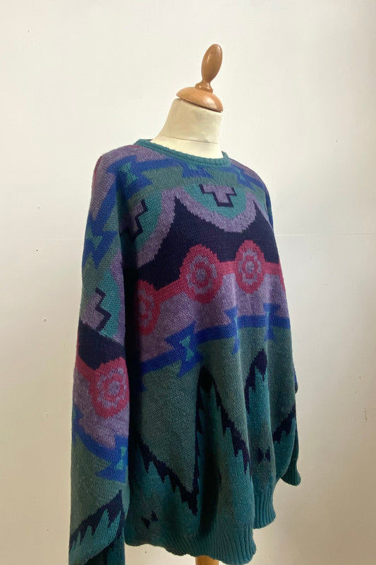 Vintage Geometric Pattern Jumper Size XXL UK 14/16