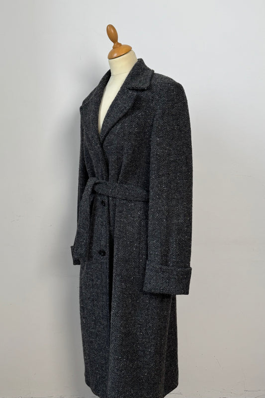 Grey wool herringbone coat size M/L UK 10/12