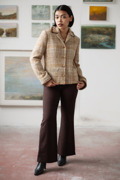 Événement Toujours Camel Brown Blazer Jacket with Fur Detail Size S/M UK 8/10