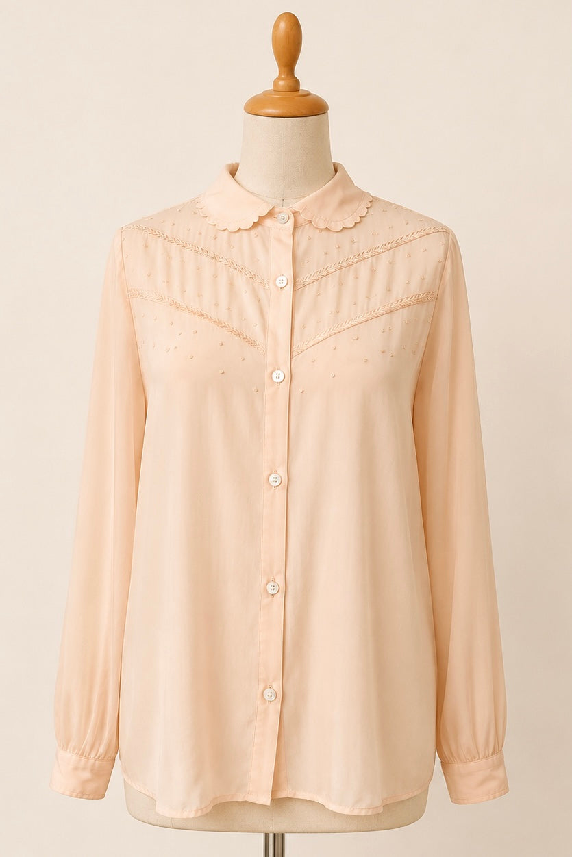Soft Peach Pure Silk Embroidered Blouse