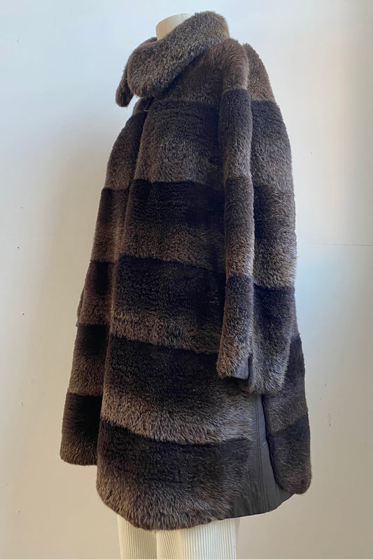 Chocolate Brown Fur & Shearling Coat Size S UK 6/8