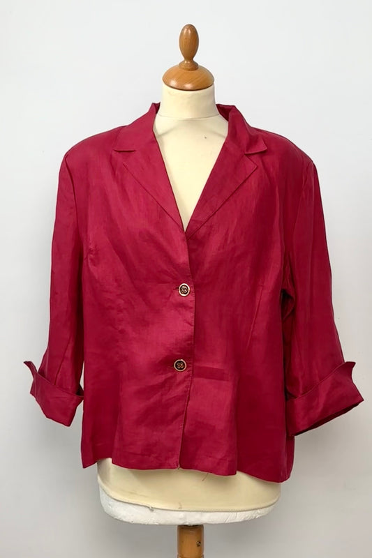 BURGUNDY LINEN OVERSHIRT SIZE L/XL UK 12/14