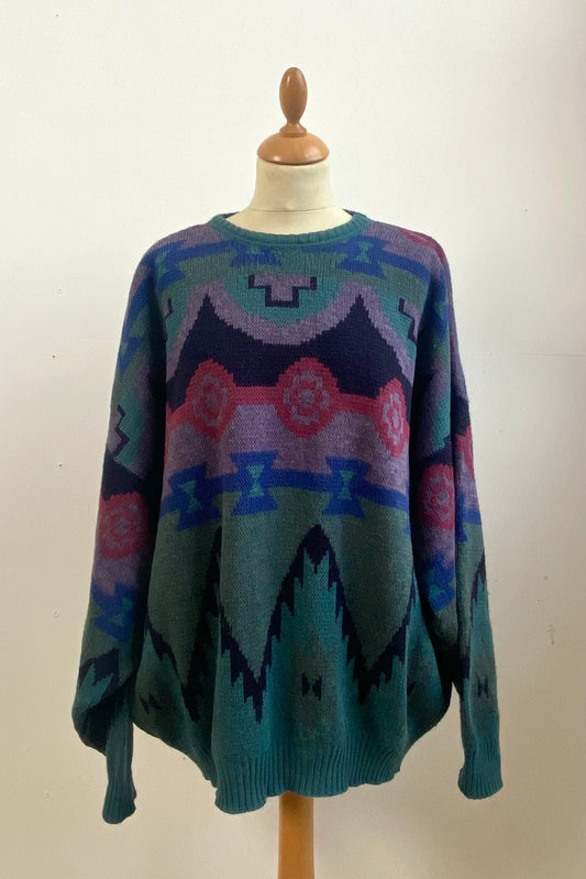 Vintage Geometric Pattern Jumper Size XXL UK 14/16