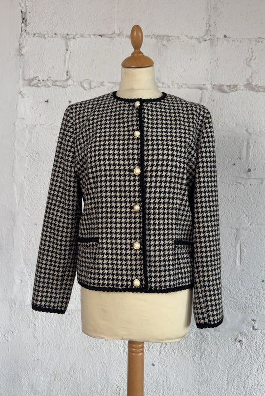Houndstooth Wool Blend Blazer Size M/L Women’s UK 10-12