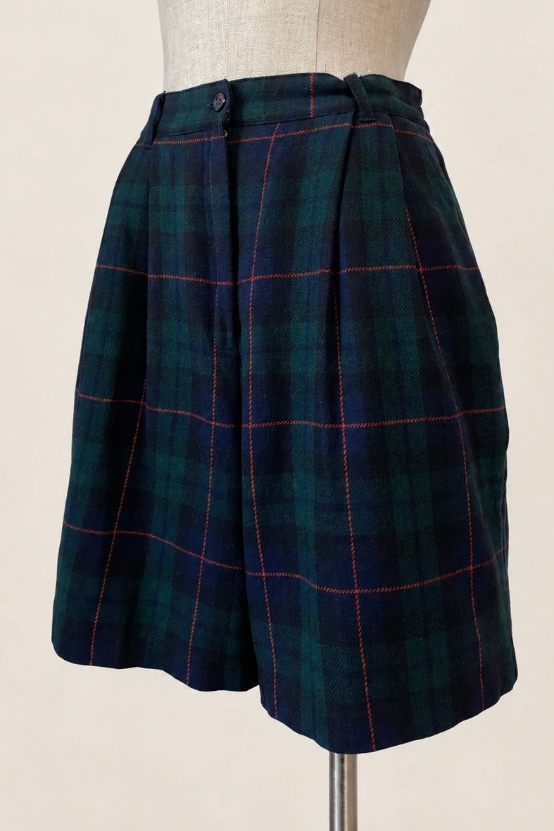 Tartan Plaid Paperbag Shorts with Contrast Stitch UK 6/8