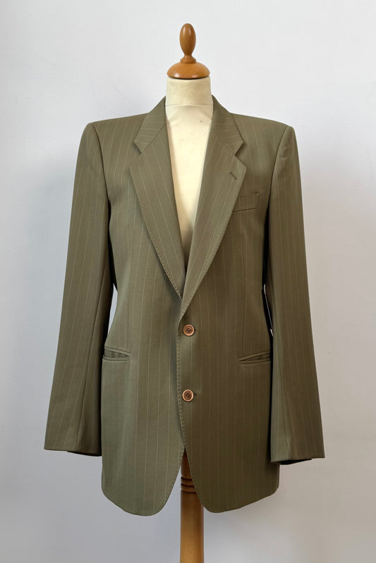 VINTAGE BOSS BY HUGO BOSS KHAKI PINSTRIPE BLAZER SIZE L UK 12