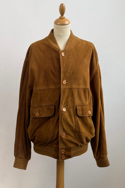 Leather Suede Coat Bomber Jacket Size L/XL