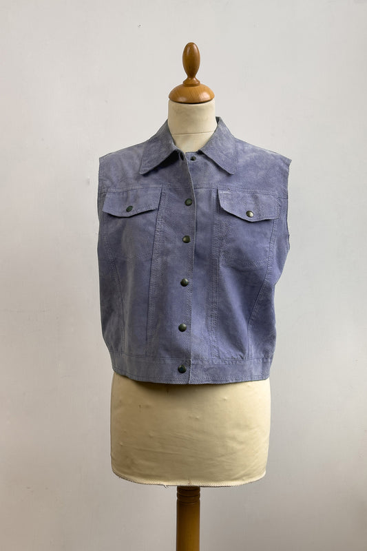 Leather Suede Waistcoat in Baby Blue Size L